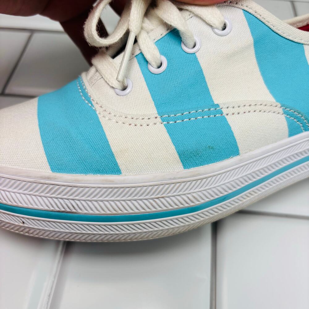 Keds X Kate Spade Cabana Stripe‎ Platform Sneakers Women 7 White Blue Nautical - Picture 8 of 14
